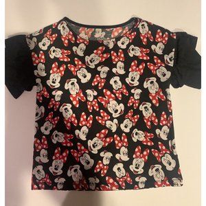Disney Parks Minnie Mouse All Over Face Print Ruffled Sleeves Shirt Top Size XS